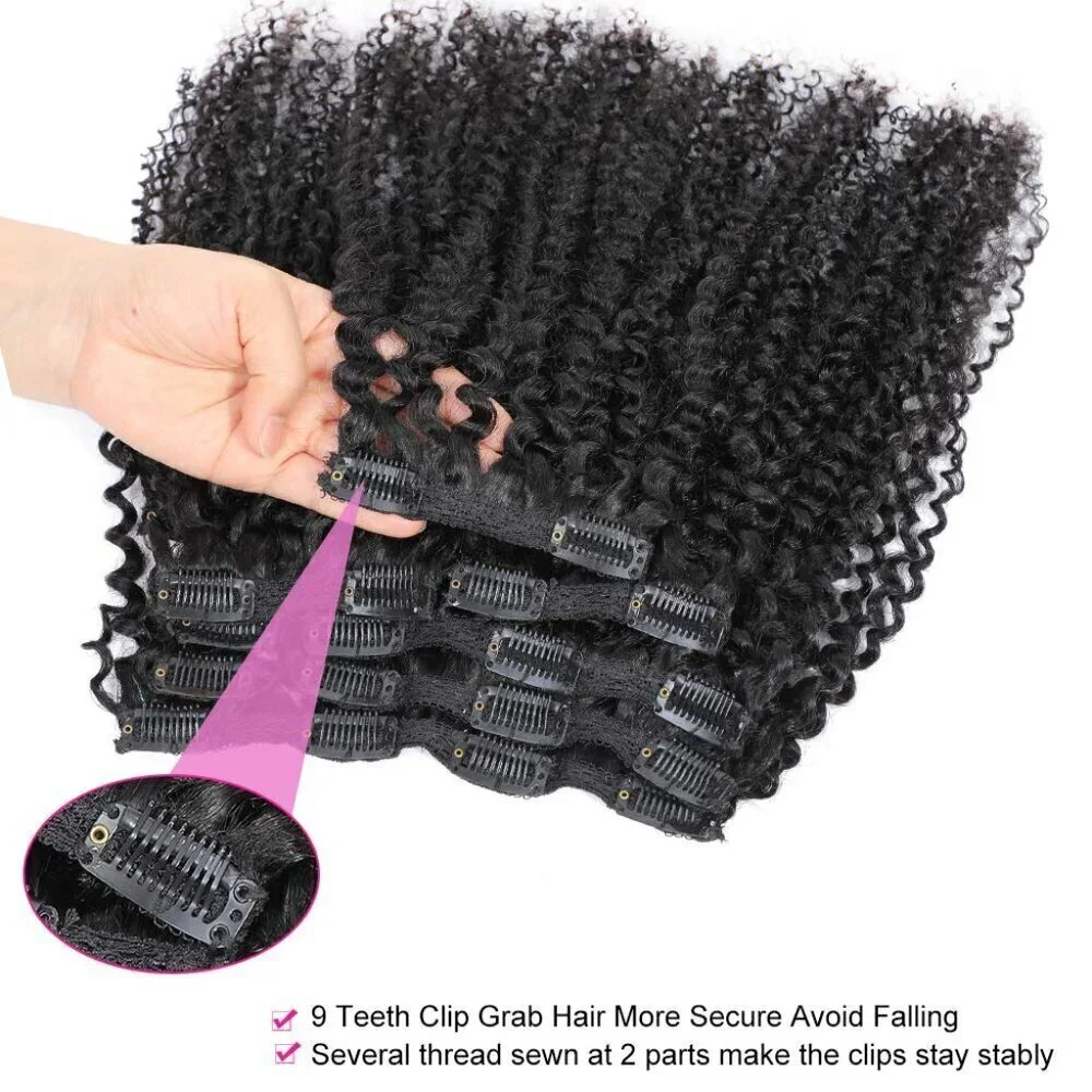 Kinky Curly Clip In Hair Extensions for Black Women, 10 inch Curly Hair Extensio